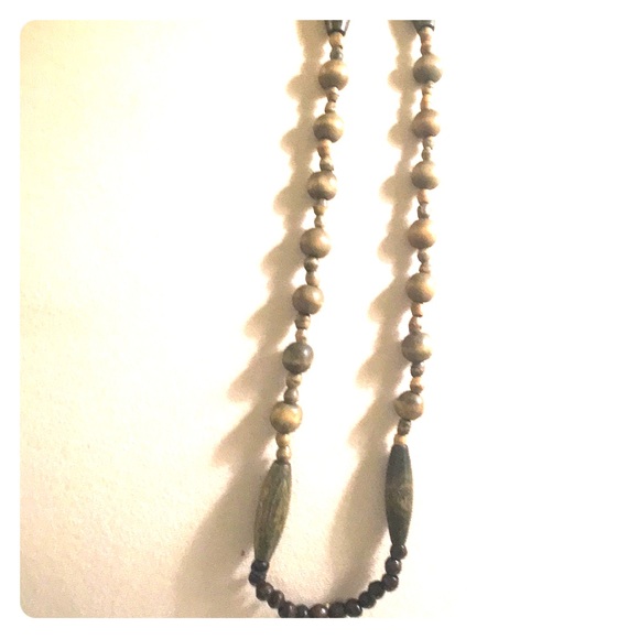 Vintage Jewelry - Long olive green vintage wood bead necklace Vintage Jewelry - Long olive green vintage wood bead necklace